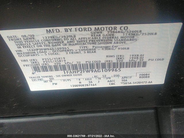 Photo 8 VIN: 1FAHP2FW9AG109965 - FORD TAURUS 