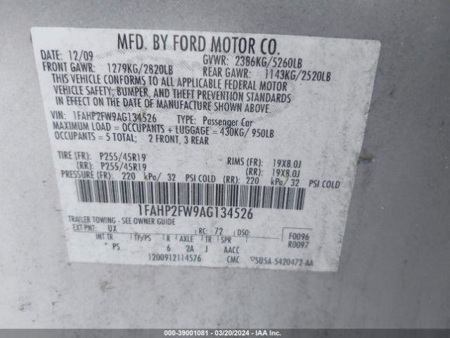 Photo 8 VIN: 1FAHP2FW9AG134526 - FORD TAURUS 