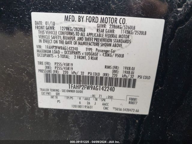 Photo 8 VIN: 1FAHP2FW9AG142240 - FORD TAURUS 