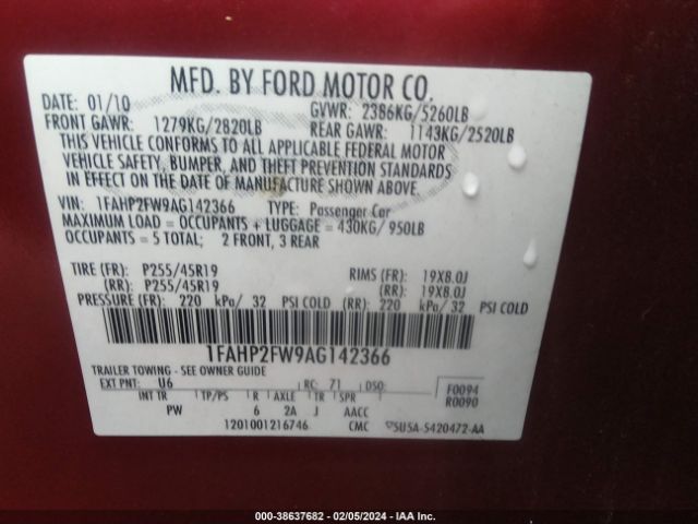 Photo 8 VIN: 1FAHP2FW9AG142366 - FORD TAURUS 