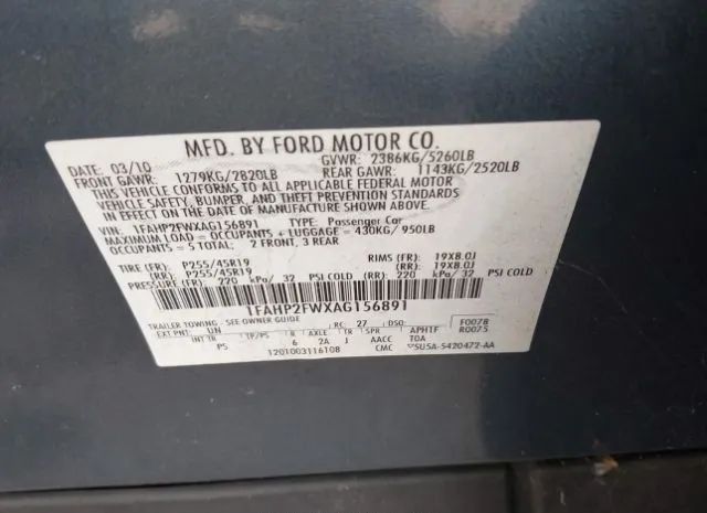 Photo 8 VIN: 1FAHP2FWXAG156891 - FORD TAURUS 