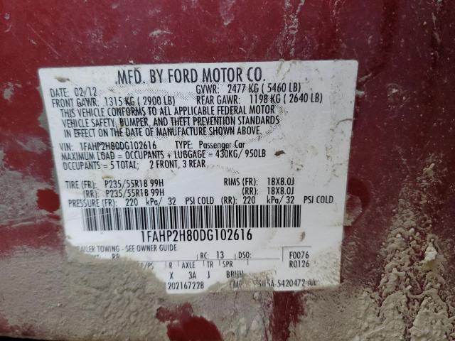 Photo 12 VIN: 1FAHP2H80DG102616 - FORD TAURUS SEL 