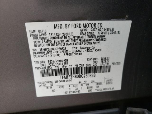 Photo 9 VIN: 1FAHP2H80DG230838 - FORD TAURUS SEL 