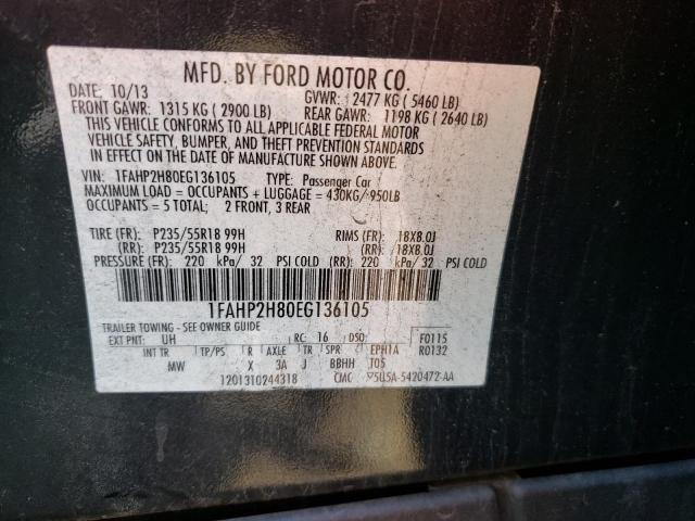 Photo 9 VIN: 1FAHP2H80EG136105 - FORD TAURUS SEL 