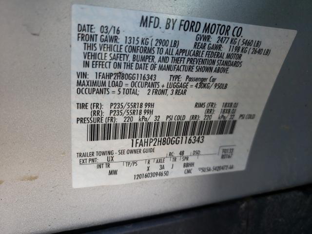 Photo 9 VIN: 1FAHP2H80GG116343 - FORD TAURUS SEL 