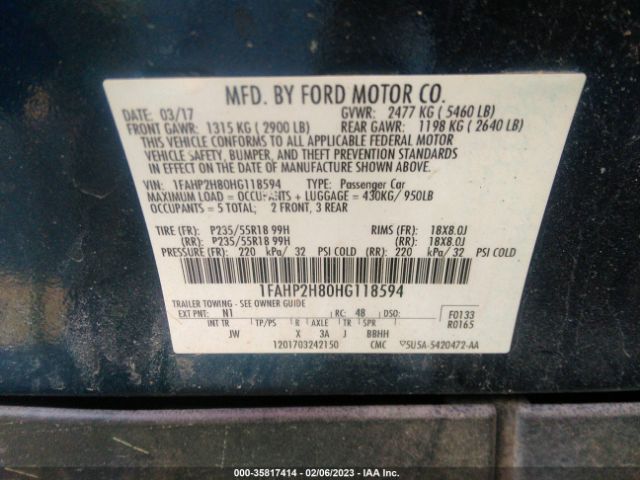 Photo 8 VIN: 1FAHP2H80HG118594 - FORD TAURUS 