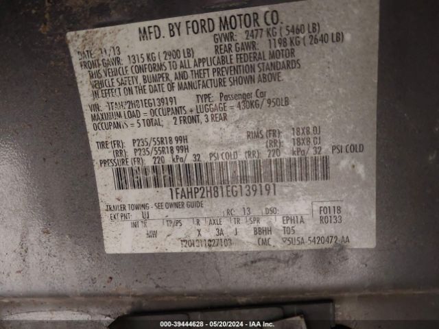 Photo 8 VIN: 1FAHP2H81EG139191 - FORD TAURUS 