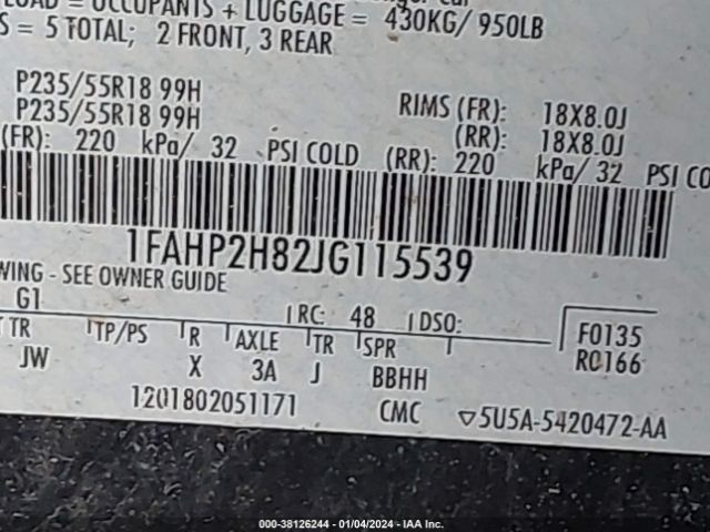 Photo 8 VIN: 1FAHP2H82JG115539 - FORD TAURUS 