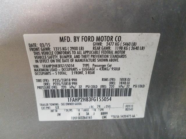 Photo 9 VIN: 1FAHP2H83FG155054 - FORD TAURUS SEL 