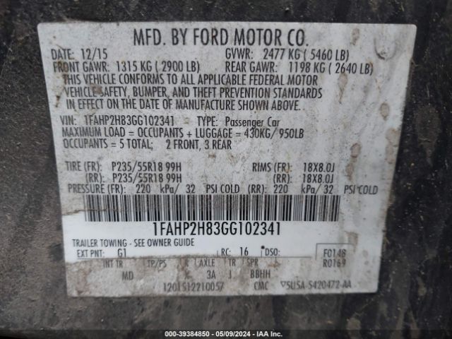 Photo 8 VIN: 1FAHP2H83GG102341 - FORD TAURUS 