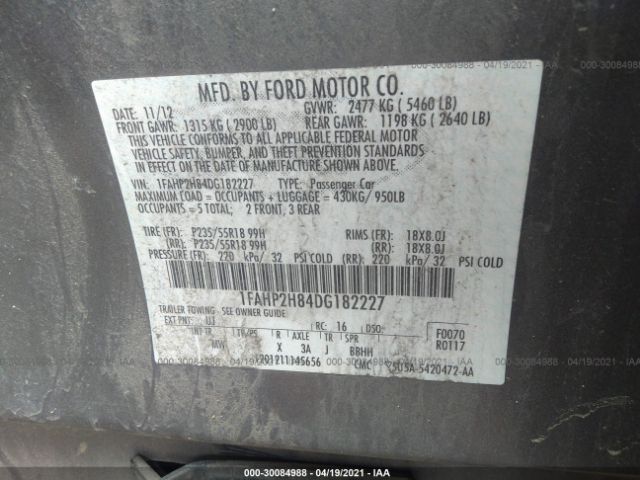 Photo 8 VIN: 1FAHP2H84DG182227 - FORD TAURUS 