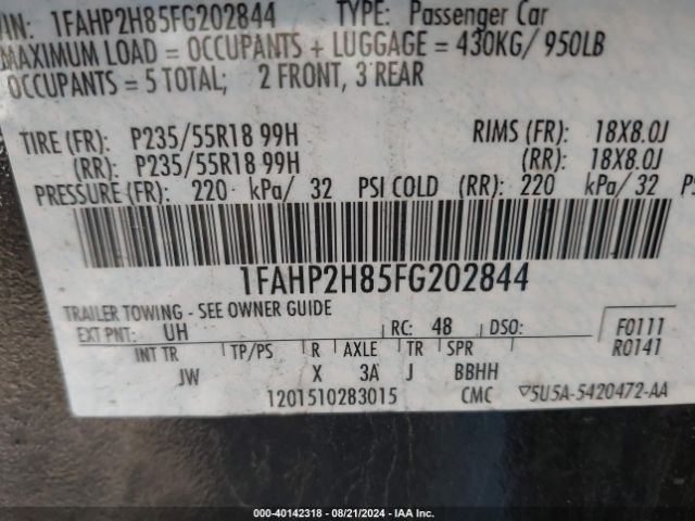 Photo 8 VIN: 1FAHP2H85FG202844 - FORD TAURUS 