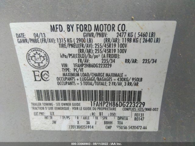 Photo 8 VIN: 1FAHP2H86DG223229 - FORD TAURUS 