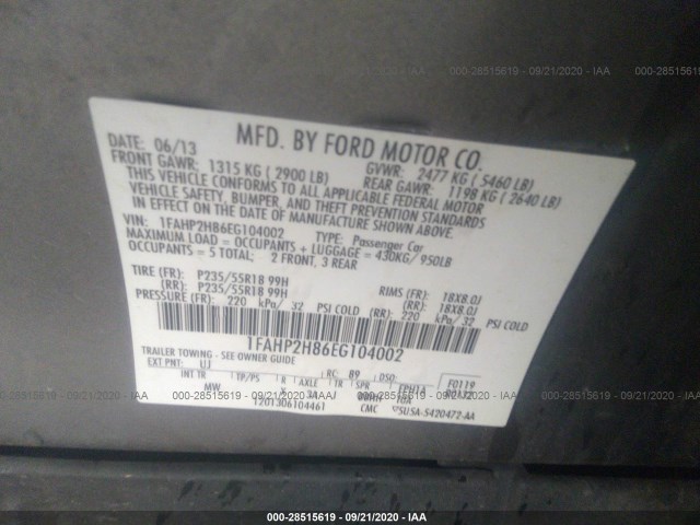 Photo 8 VIN: 1FAHP2H86EG104002 - FORD TAURUS 