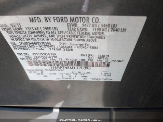 Photo 8 VIN: 1FAHP2H86FG170390 - FORD TAURUS 