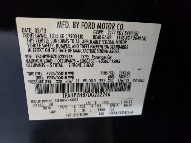 Photo 9 VIN: 1FAHP2H87DG232246 - FORD TAURUS SEL 