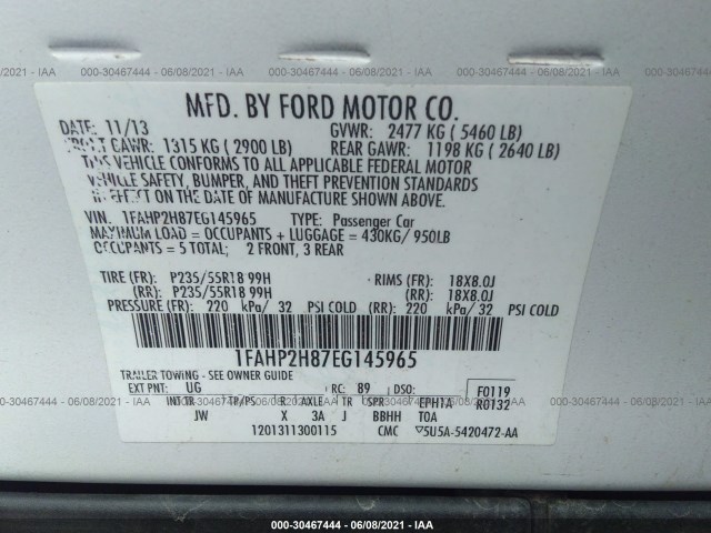 Photo 8 VIN: 1FAHP2H87EG145965 - FORD TAURUS 