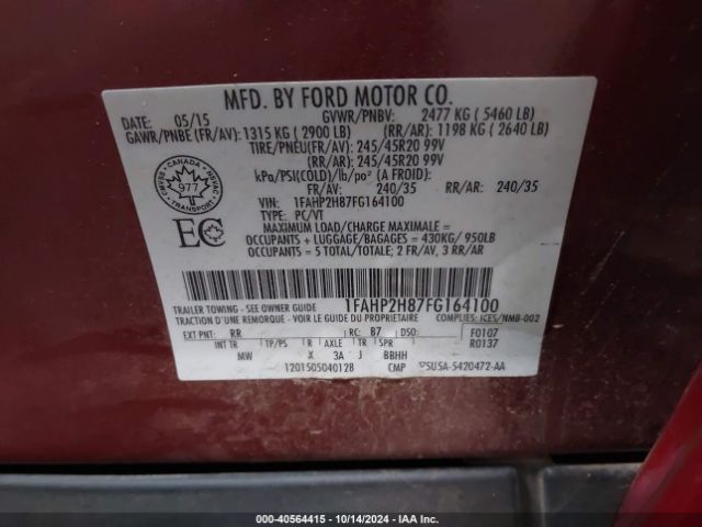 Photo 8 VIN: 1FAHP2H87FG164100 - FORD TAURUS 