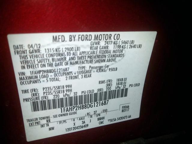 Photo 9 VIN: 1FAHP2H88DG121687 - FORD TAURUS SEL 