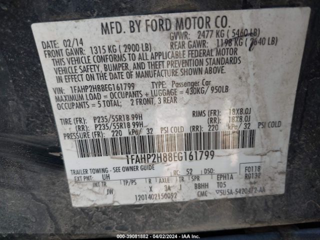 Photo 8 VIN: 1FAHP2H88EG161799 - FORD TAURUS 