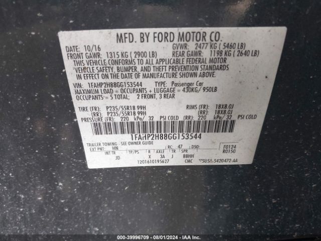 Photo 8 VIN: 1FAHP2H88GG153544 - FORD TAURUS 