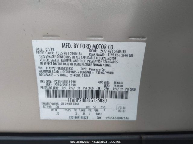 Photo 8 VIN: 1FAHP2H88JG135830 - FORD TAURUS 