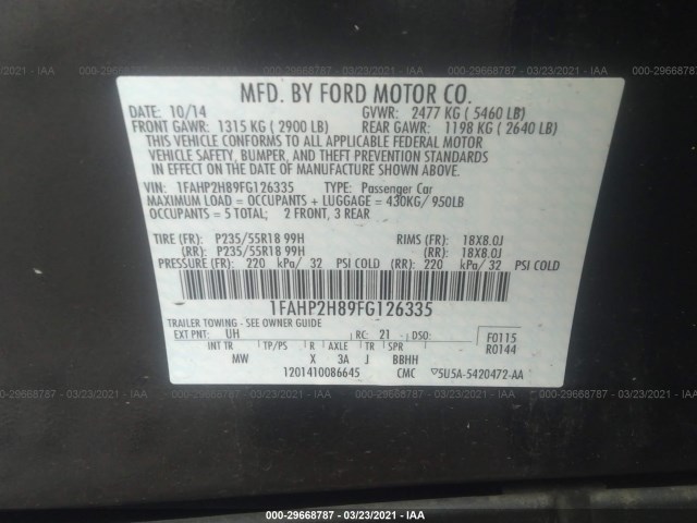 Photo 8 VIN: 1FAHP2H89FG126335 - FORD TAURUS 