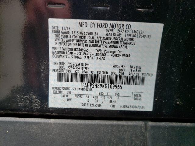 Photo 9 VIN: 1FAHP2H89KG109965 - FORD TAURUS SEL 