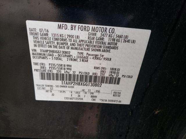 Photo 9 VIN: 1FAHP2H8XGG130802 - FORD TAURUS SEL 