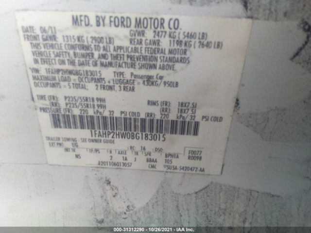 Photo 8 VIN: 1FAHP2HW0BG183015 - FORD TAURUS 