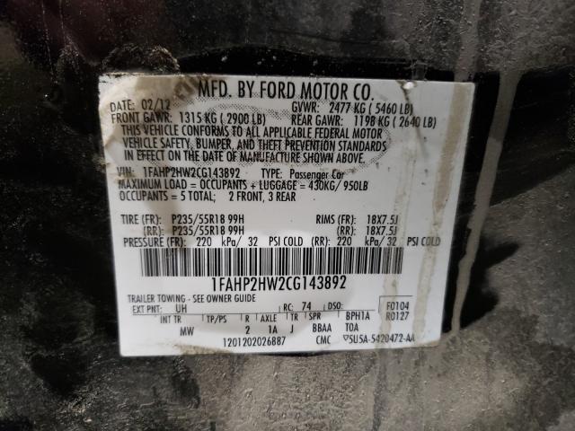 Photo 9 VIN: 1FAHP2HW2CG143892 - FORD TAURUS SEL 