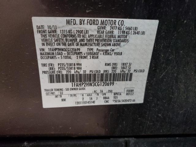 Photo 11 VIN: 1FAHP2HW3CG120699 - FORD TAURUS SEL 