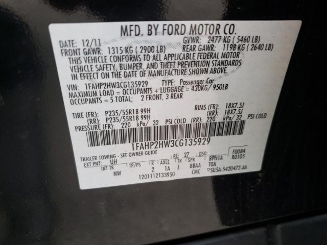 Photo 9 VIN: 1FAHP2HW3CG135929 - FORD TAURUS SEL 