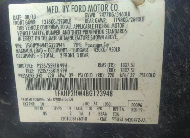 Photo 8 VIN: 1FAHP2HW4BG123948 - FORD TAURUS 