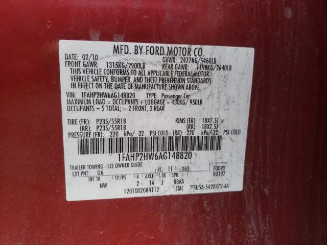 Photo 9 VIN: 1FAHP2HW6AG148820 - FORD TAURUS SEL 