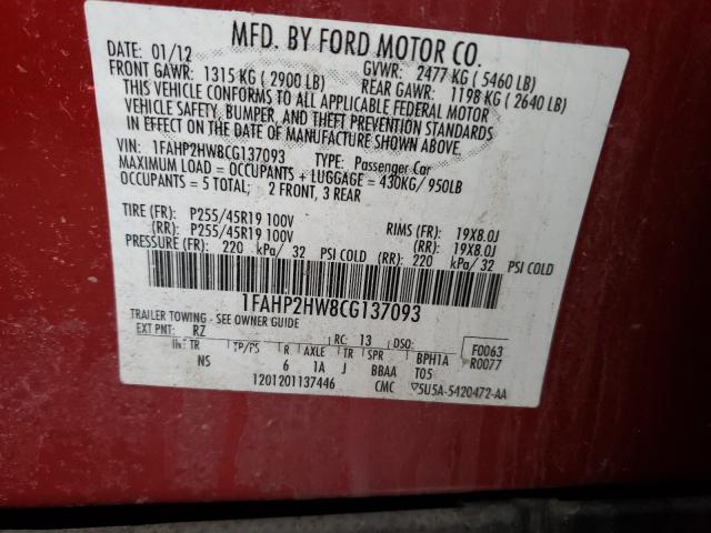 Photo 9 VIN: 1FAHP2HW8CG137093 - FORD TAURUS SEL 