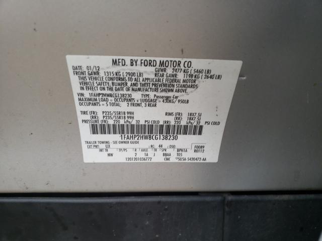 Photo 9 VIN: 1FAHP2HW8CG138230 - FORD TAURUS SEL 