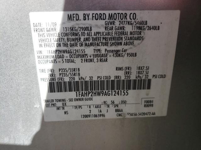 Photo 9 VIN: 1FAHP2HW9AG124155 - FORD TAURUS SEL 