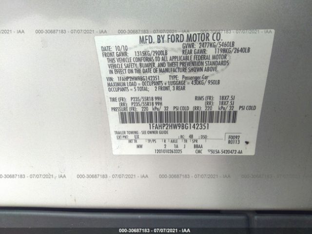 Photo 8 VIN: 1FAHP2HW9BG142351 - FORD TAURUS 