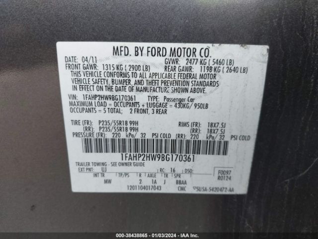 Photo 8 VIN: 1FAHP2HW9BG170361 - FORD TAURUS 