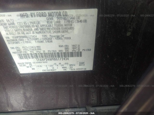 Photo 8 VIN: 1FAHP2HW9BG172434 - FORD TAURUS 