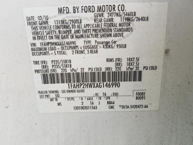 Photo 9 VIN: 1FAHP2HWXAG146990 - FORD TAURUS SEL 