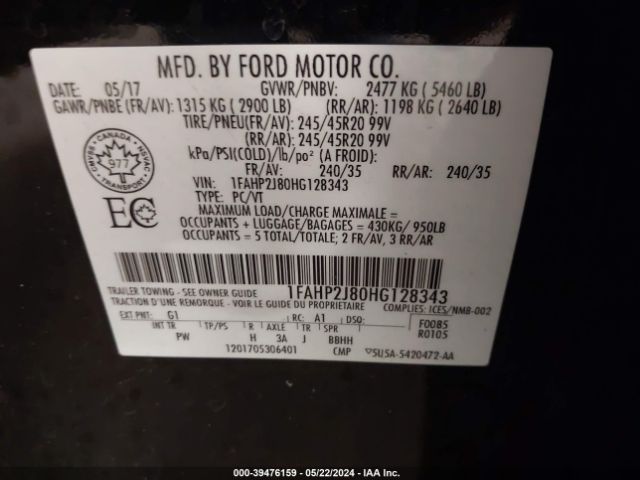 Photo 8 VIN: 1FAHP2J80HG128343 - FORD TAURUS 