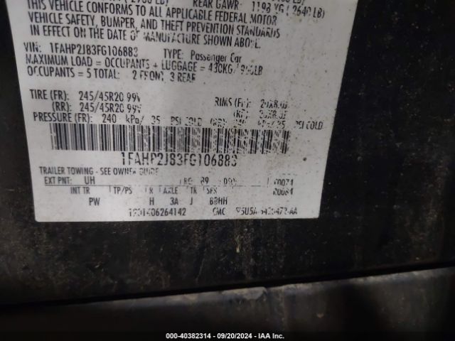 Photo 8 VIN: 1FAHP2J83FG106883 - FORD TAURUS 