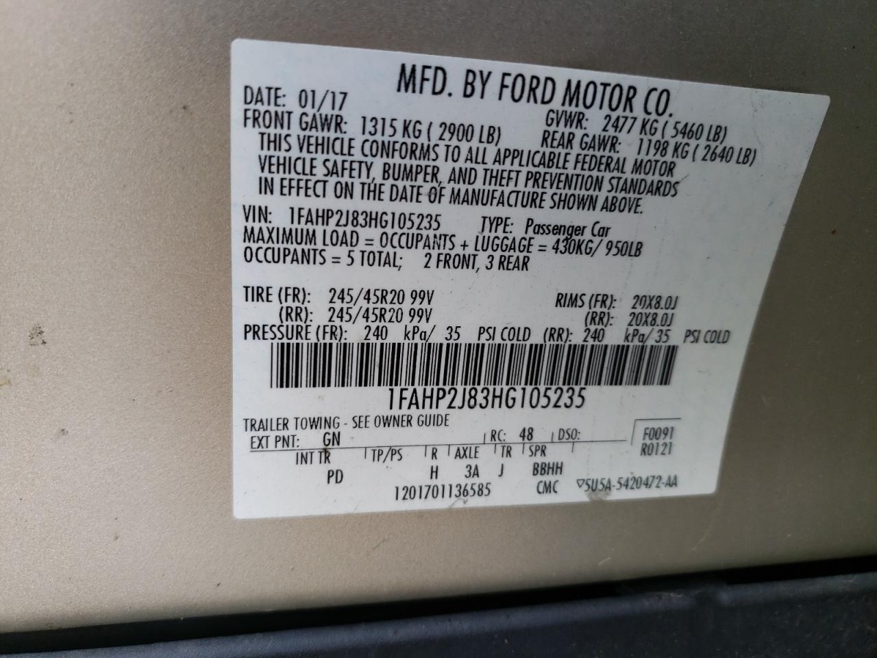 Photo 11 VIN: 1FAHP2J83HG105235 - FORD TAURUS 