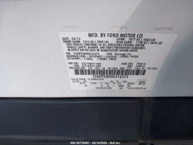 Photo 8 VIN: 1FAHP2J84DG216273 - FORD TAURUS 