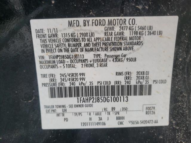 Photo 9 VIN: 1FAHP2J85DG100113 - FORD TAURUS LIM 