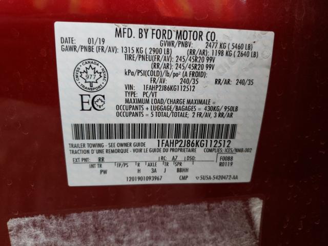 Photo 9 VIN: 1FAHP2J86KG112512 - FORD TAURUS LIM 