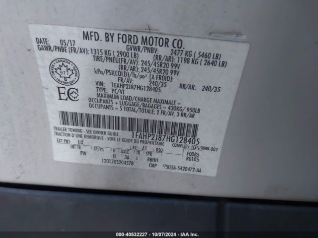 Photo 8 VIN: 1FAHP2J87HG128405 - FORD TAURUS 