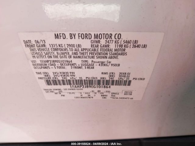 Photo 8 VIN: 1FAHP2J89EG101864 - FORD TAURUS 